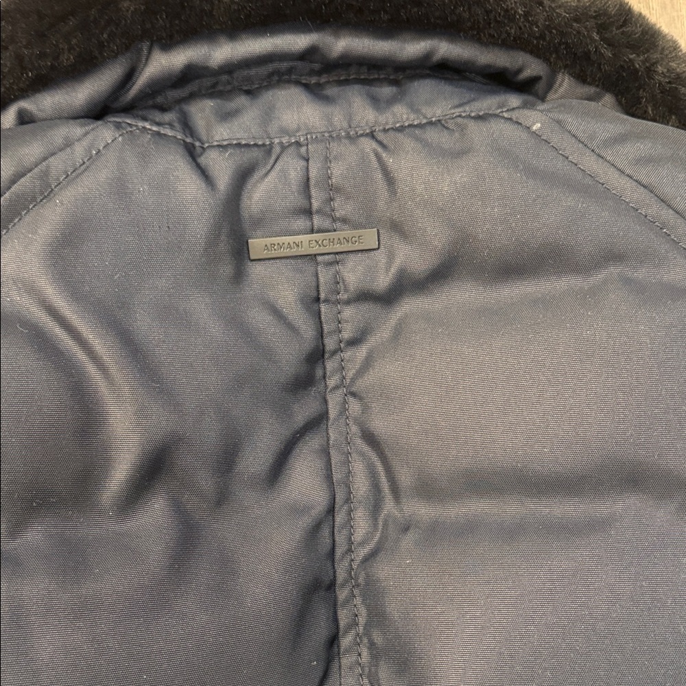AX Armani Exchange White Duck Down Black Puffer Jacket Faux Fur Trim S - Picture 9 of 13